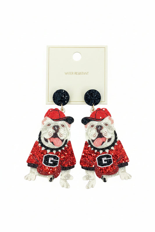 Georgia Bulldogs Glitter Bulldogs With Hat Earrings Golden Stella