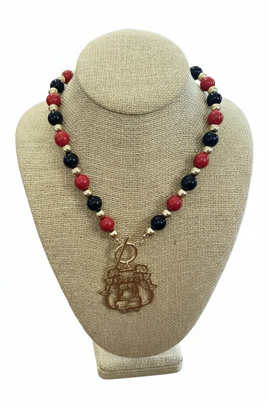 Georgia Bulldogs Acrylic Ball & CCB Necklace Golden Stella