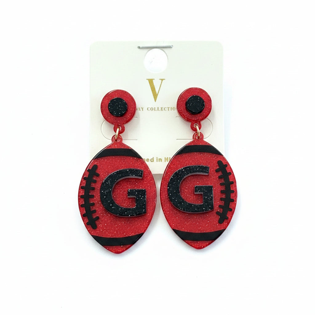 Georgia Bulldogs Gameday Football Inintial Earrings Golden Stella