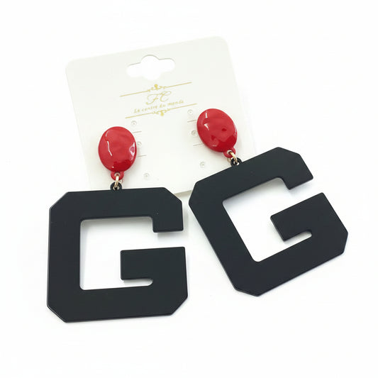 Georgia Bulldogs Game Day Golor Letter G Earrings Black/Red Golden Stella