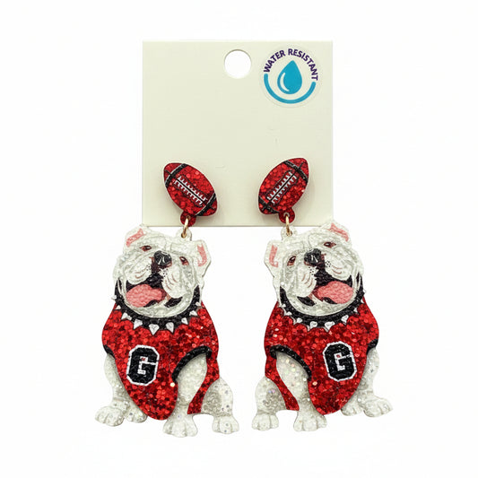 Georgia Bulldogs Standing Dawg Glitter Earrings White/Red/Black Golden Stella