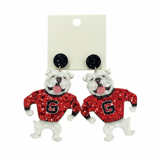 Georgia Bulldogs Bulldog Glitter Earrings Red/White/Black Golden Stella