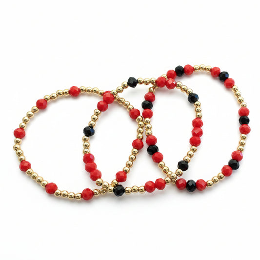Georgia Bulldogs Gameday 3 Row Facet Bead Bracelet Red/Black Golden Stella