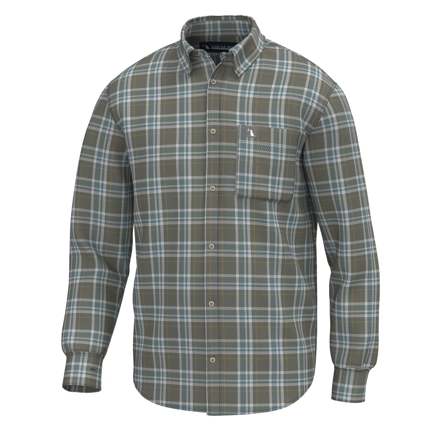Local Boy Powers Stretch Flannel Moss Gray, Smokey Teal, Silver Local Boy Outfitters