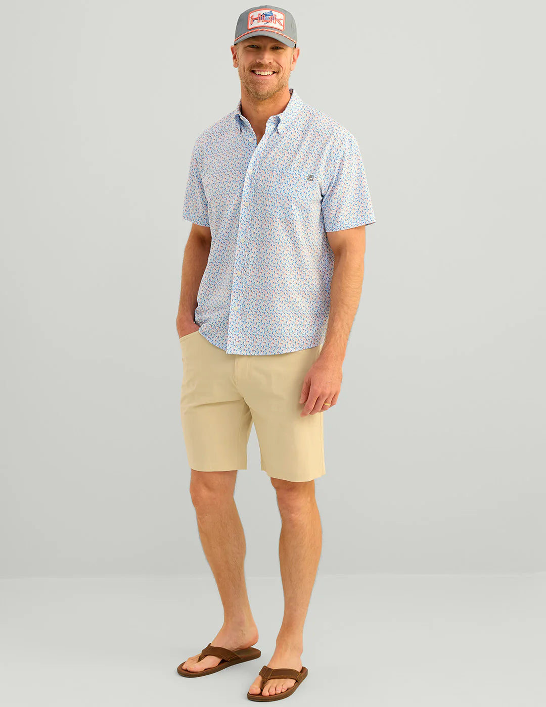 Huk Kona Printed Short Sleeve Button Ocean Blue Lure Smash