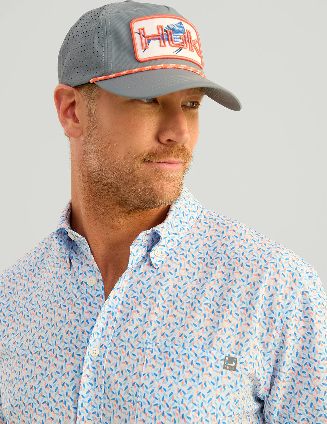 Huk Kona Printed Short Sleeve Button Ocean Blue Lure Smash