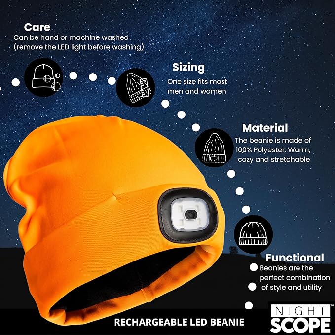 Night Scope Rechargeable LED Beanie Orange Night Scope