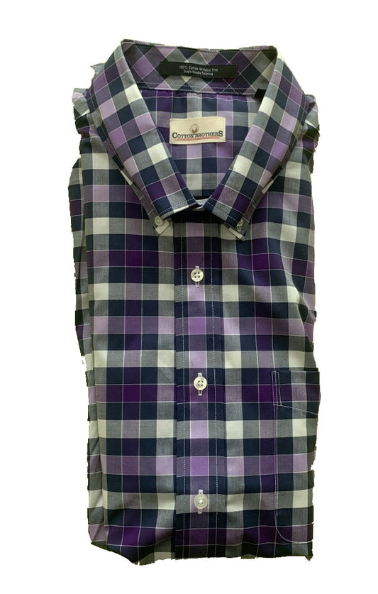 Cotton Brothers Long Sleeve Button Up Purple Plaid Cotton Brothers