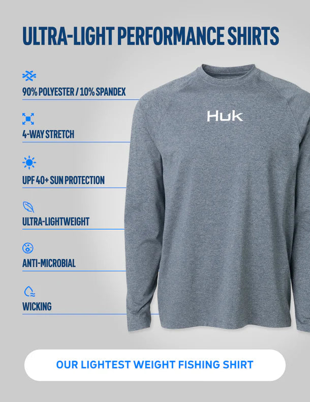 Huk Airweight Long Sleeve Crew Coastal Drift Heather Huk