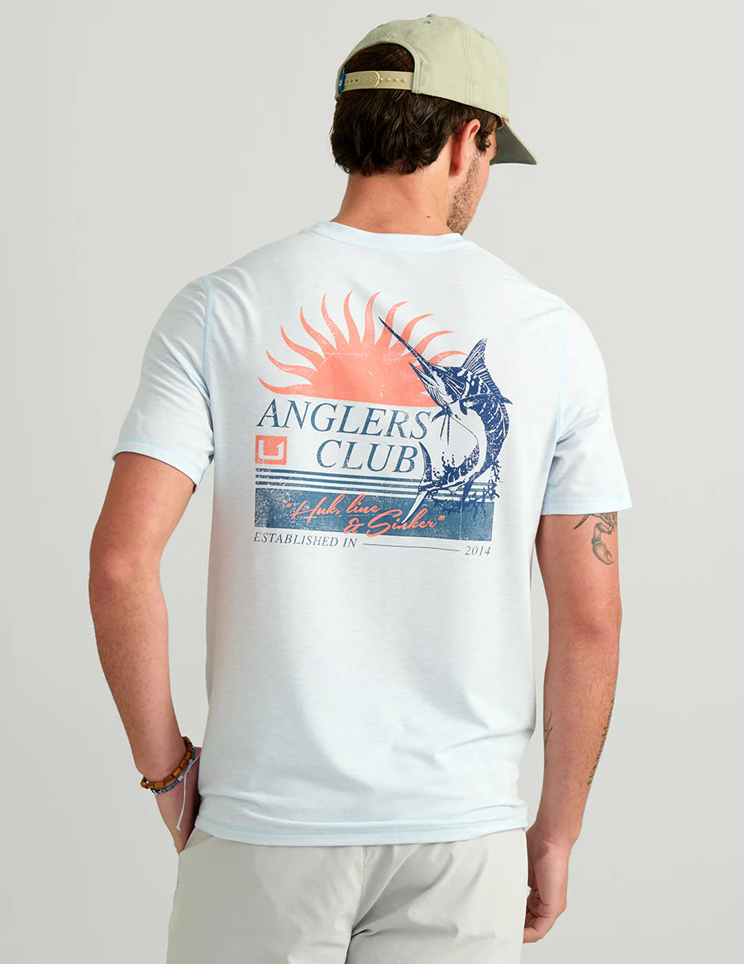 Huk Drift SS Graphic Crew Performance Tee Coral Reef Heather Huk