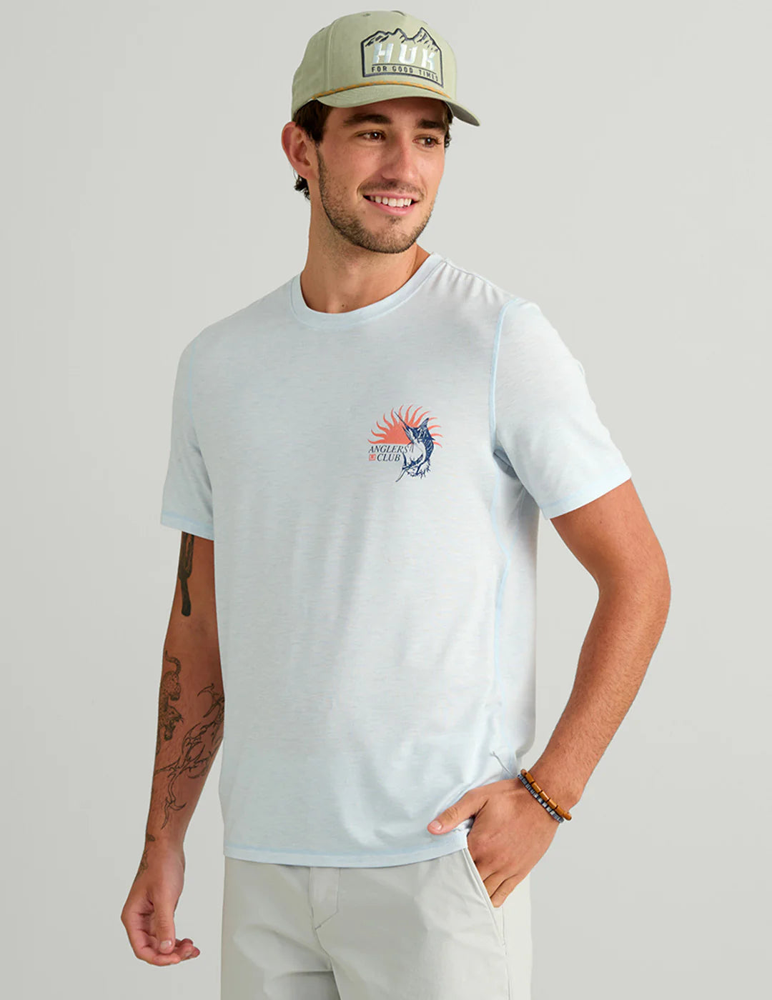 Huk Drift SS Graphic Crew Performance Tee Coral Reef Heather Huk