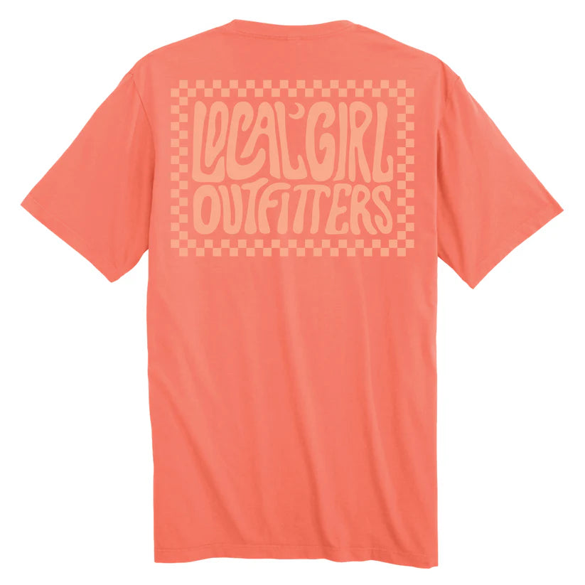 Local Girl Checkred Charm SS Tee Bright Salmon