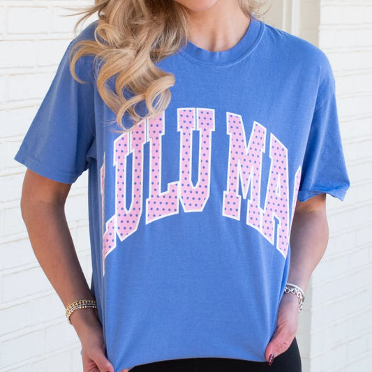 Lulu Mac Polka Dot Adult Flo Blue Comfort Colors Tee Lulu Mac