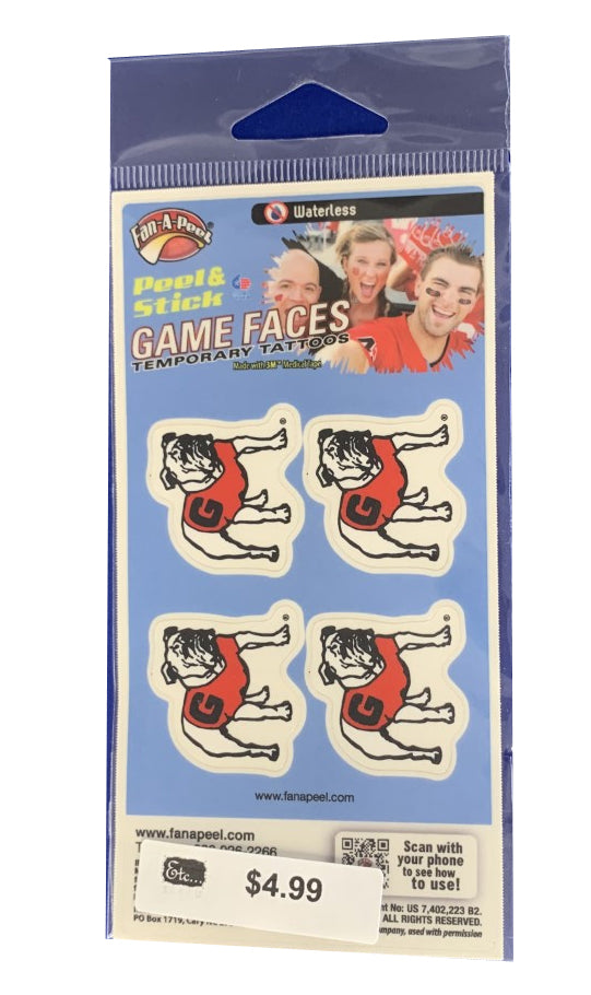 Fan A Peel Georgia Bulldogs 4 legged Dawg Face Stickers 4 Pack