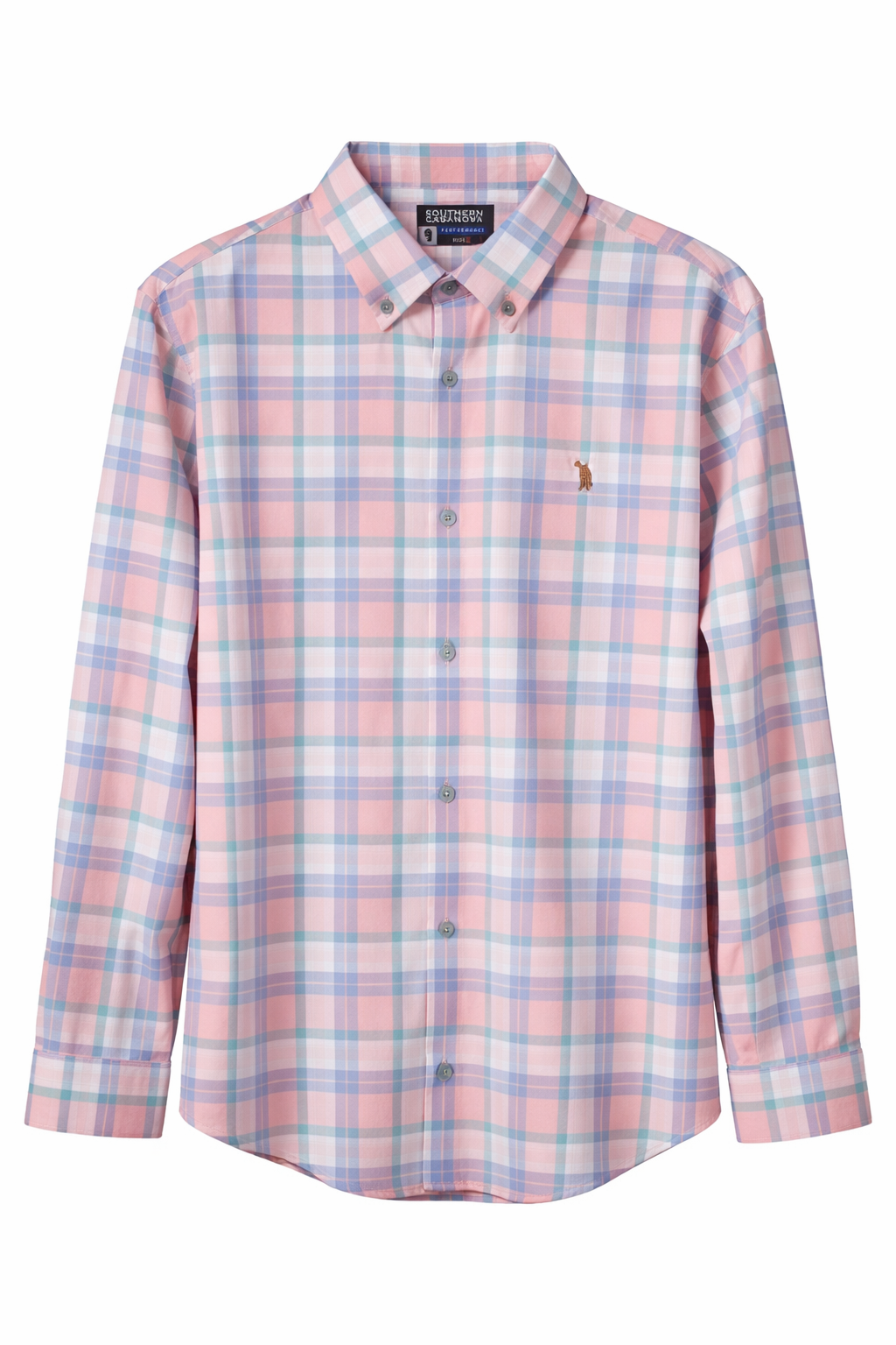 Southern Casanova Button Down Performance LS coral Mirage Plaid Southern Casanova