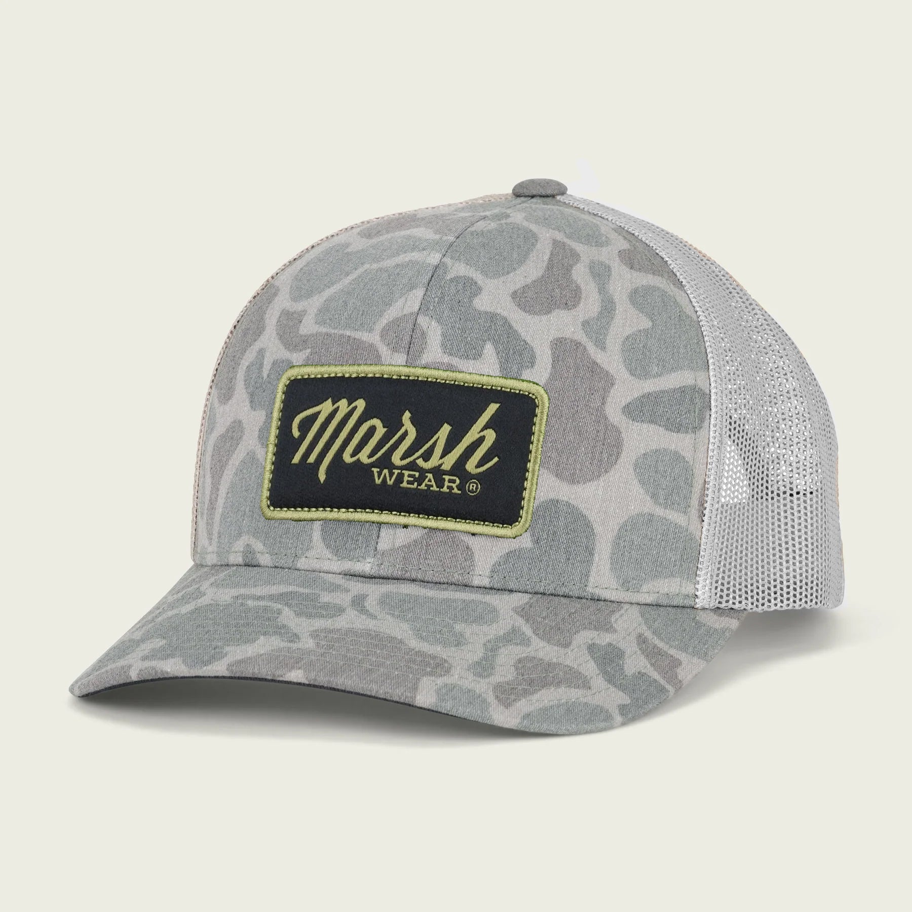 Marsh Wear Script Trucker  Stone Mallard Camo Hat Marsh Wear