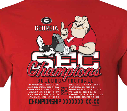 Georgia Bulldogs SEC Champions 2025 Red Short Sleeve