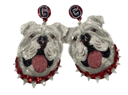 Georgia Glitter Bulldog Face Earrings