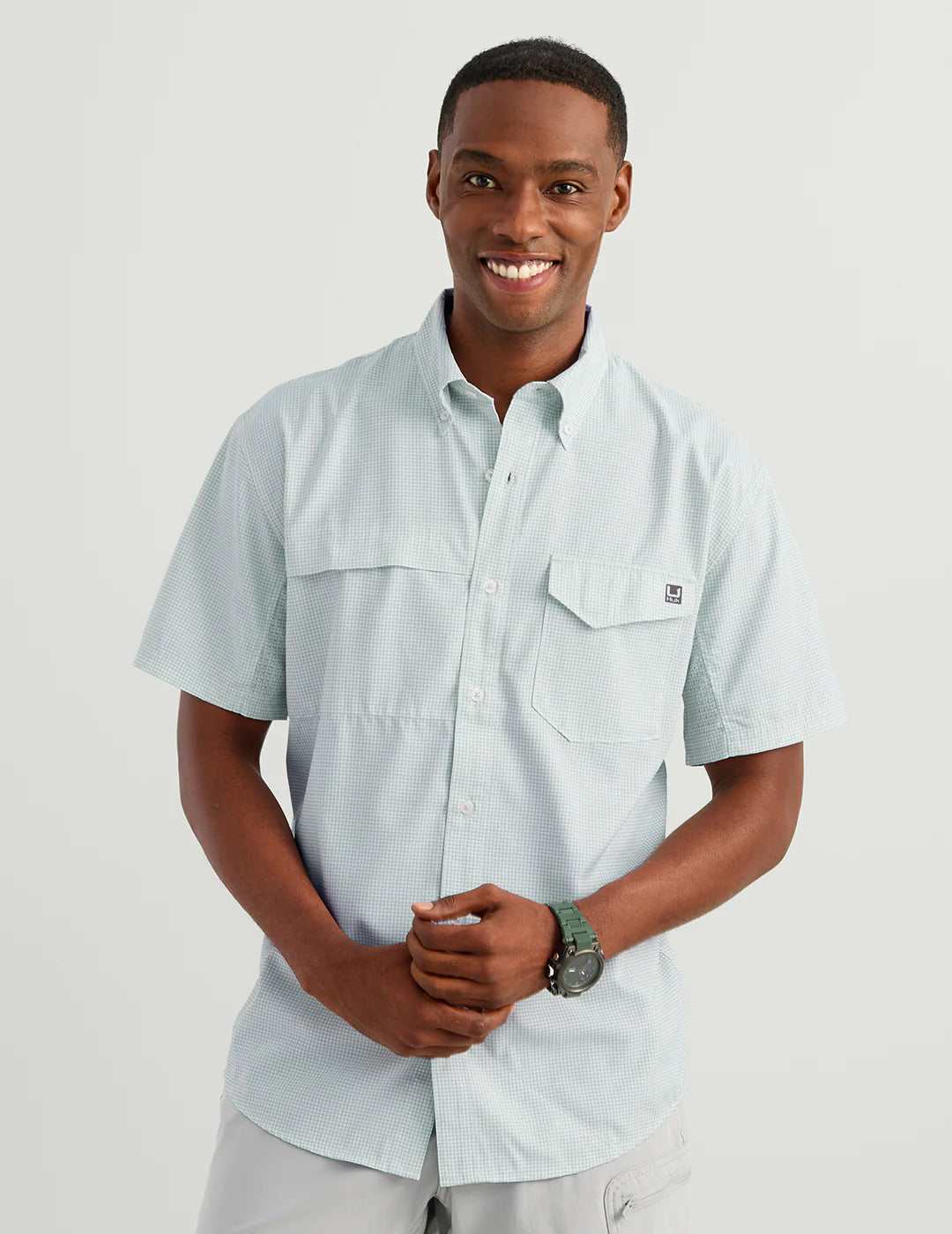 Huk Tide Point Printed Short Sleeve Heron Blue Checks Huk