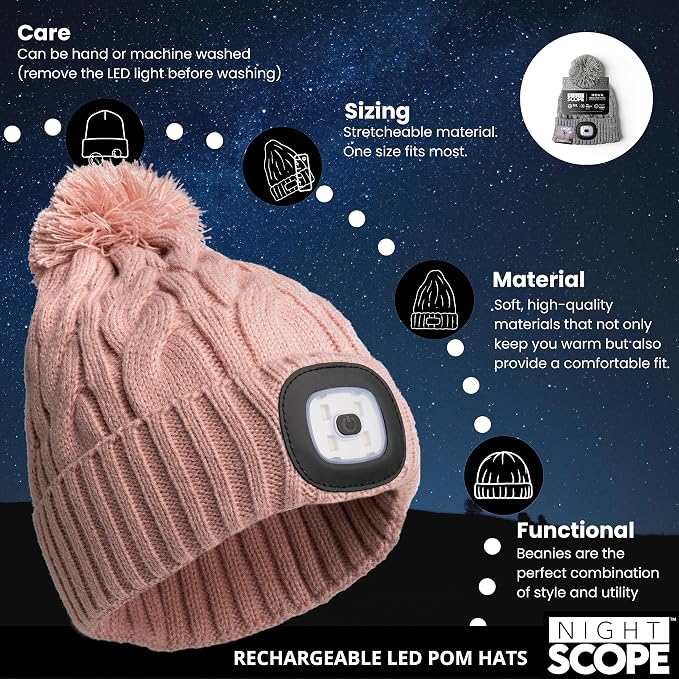 Night Scope Rechargeable LED Beanie White Pom Night Scope