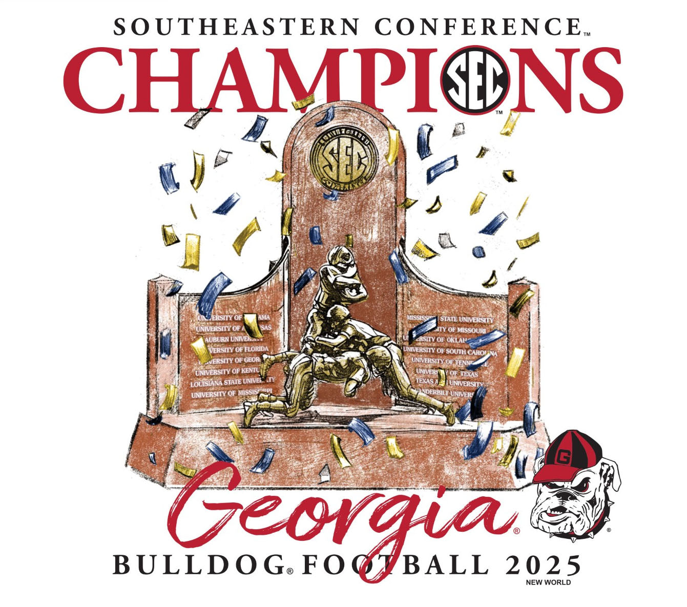 Georgia Bulldogs SEC Champions 2025 White Long Sleeve New World Graphics