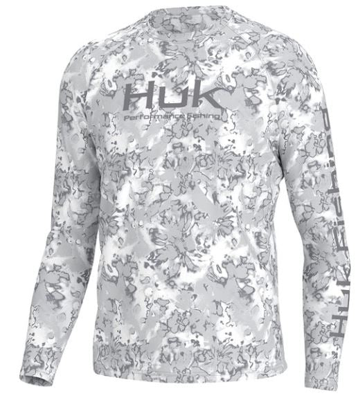 Huk Pursuit Fin Flats Harbor Mist Long Sleeve Crew Huk