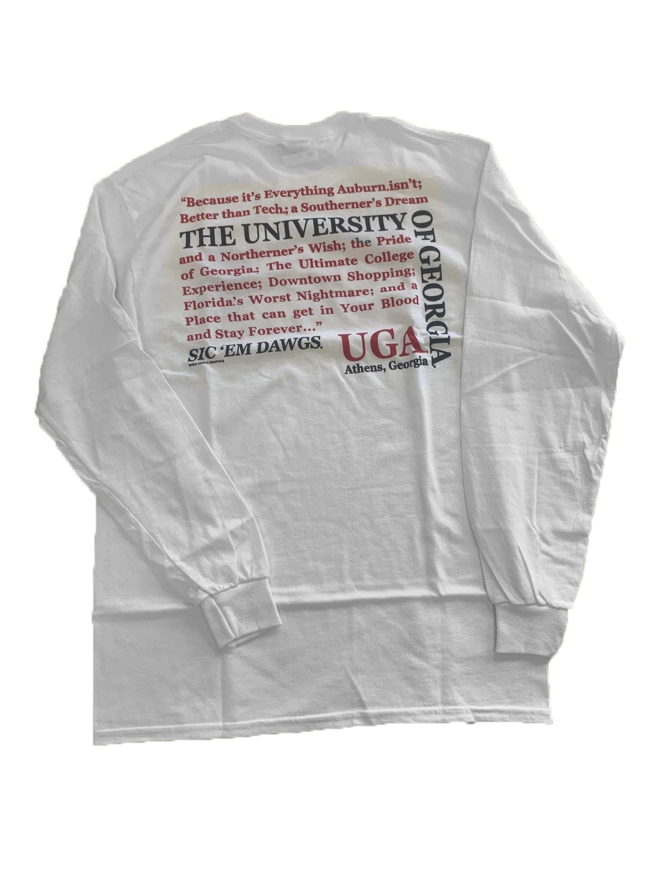Georgia Bulldogs Sic Em Dawgs Script White Long Sleeve Shirt New World Graphics